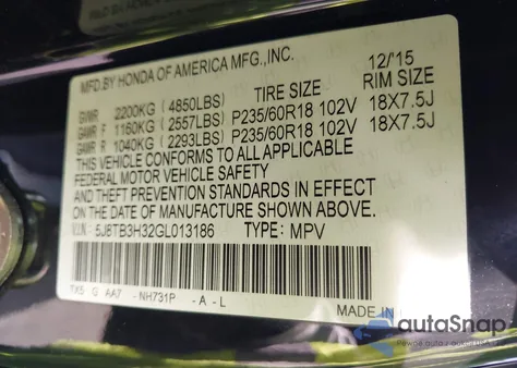 2016 Acura Rdx Acurawatch Plus Pkg z USA, uszkodzony, nr VIN 5J8TB3H32GL013186